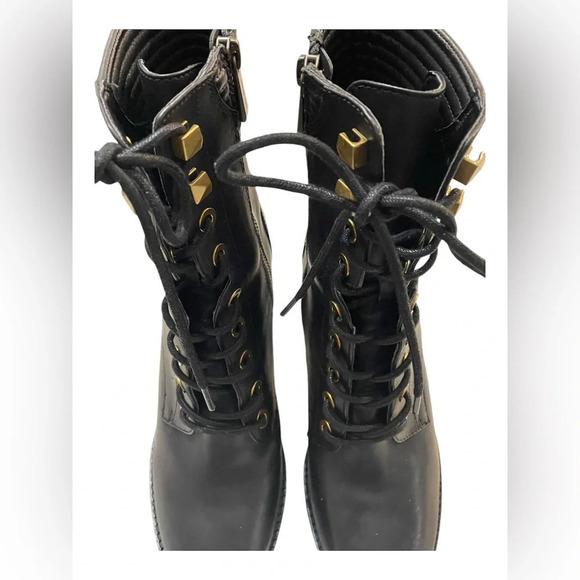 Michael Kors RARE Bastian black leather lace-up heeled ankle boots 8M - Picture 6 of 15